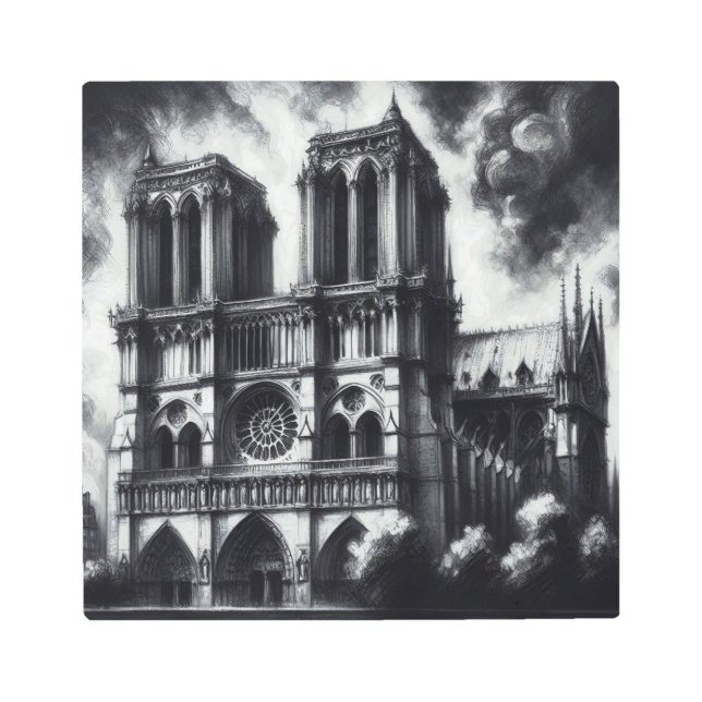 Impresión En Metal Majestad gótica: Esbozo de Notre-Dame (Anverso)