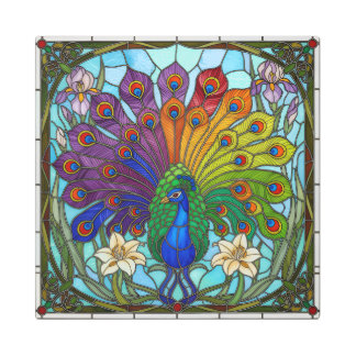 Impresión En Metal Majestic Peacock – Rainbow Stained Glass Metal Art