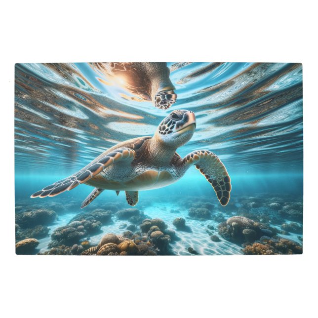 Impresión En Metal Majestuosa tortuga marina brillando a lo largo de  (Anverso)