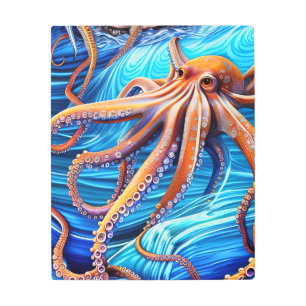 Impresión En Metal Majestuoso Octopus Blue Ocean Wave Expressionismo