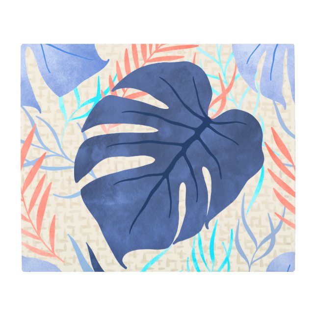 Impresión En Metal Maleah Monstera Tropical Hawaiana acuarela - Azul (Anverso)