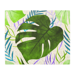 Impresión En Metal Maleah Monstera Tropical Hawaiana acuarela verde