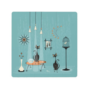 Impresión En Metal Malhechor del Siglo Medio / Gato De Manos Rojas