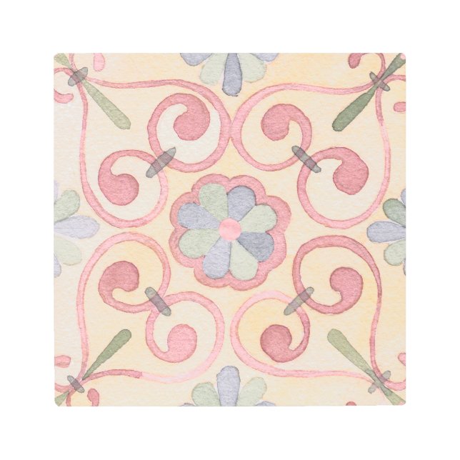 Impresión En Metal Málica española italiana acuarela rosa floral (Anverso)