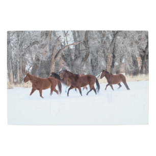 Impresión En Metal Manada de caballos corriendo en la nieve inviernos
