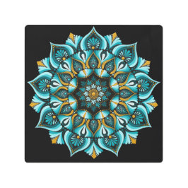 Impresión En Metal Mandala azul elegante | Boho de geometría sagrada 