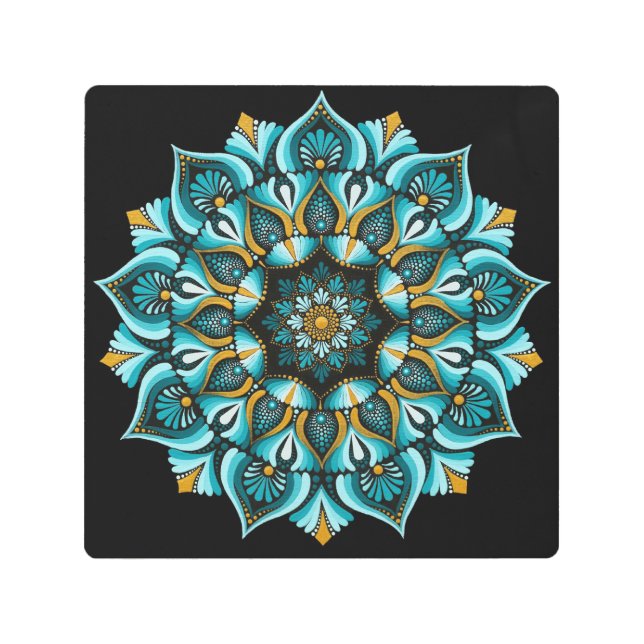Impresión En Metal Mandala azul elegante | Boho de geometría sagrada  (Anverso)