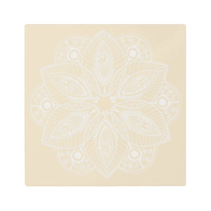 Impresión En Metal Mandala blanca exótica con fondo beige