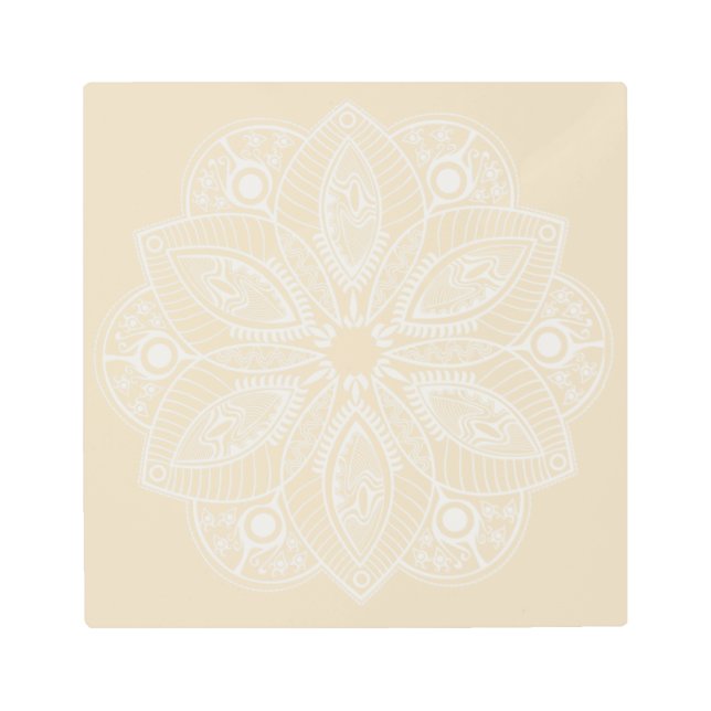 Impresión En Metal Mandala blanca exótica con fondo beige (Anverso)