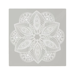 Impresión En Metal Mandala blanca exótica con fondo gris