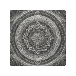 Impresión En Metal Mandala floral blanca y negra