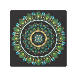 Impresión En Metal Mandala verde | Pintado a mano | Geometría sagrada