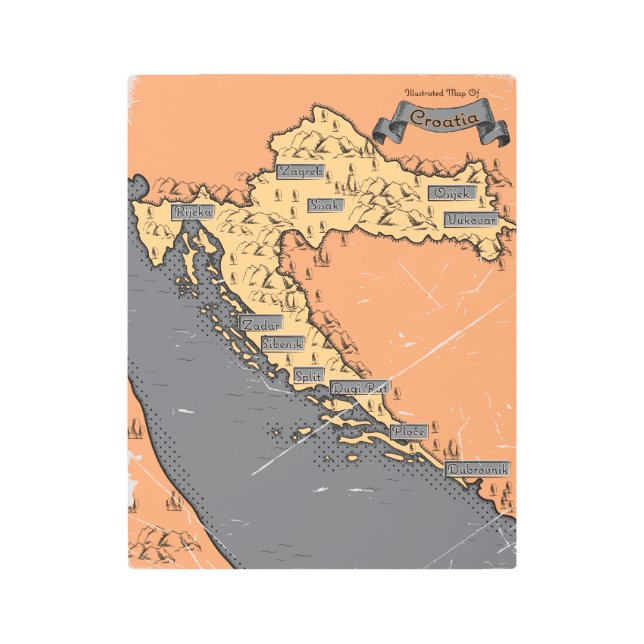 Impresión En Metal Mapa antiguo de Croacia Vintage (Anverso)