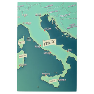 Impresión En Metal Mapa Clásico De Italia