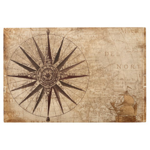 Impresión En Metal Mapa de la brújula náutica antigua