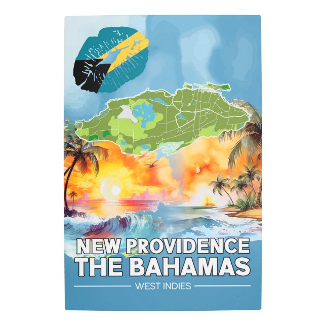 Impresión En Metal Mapa de la isla de las Indias Occidentales en Baha (Anverso)