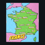 Impresión En Metal Mapa de Pop Art Illustrated France<br><div class="desc">Pop Art Ilustró un mapa europeo de Francia en un hermoso estilo vintage usado.</div>