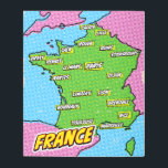 Impresión En Metal Mapa de Pop Art Illustrated France<br><div class="desc">Pop Art Ilustró un mapa europeo de Francia en un hermoso estilo vintage usado.</div>
