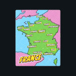 Impresión En Metal Mapa de Pop Art Illustrated France<br><div class="desc">Pop Art Ilustró un mapa europeo de Francia en un hermoso estilo vintage usado.</div>