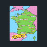 Impresión En Metal Mapa de Pop Art Illustrated France<br><div class="desc">Pop Art Ilustró un mapa europeo de Francia en un hermoso estilo vintage usado.</div>