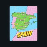 Impresión En Metal Mapa de Pop Art Illustrated Spain<br><div class="desc">Pop Art Ilustró mapa europeo de España en un hermoso estilo vintage usado.</div>