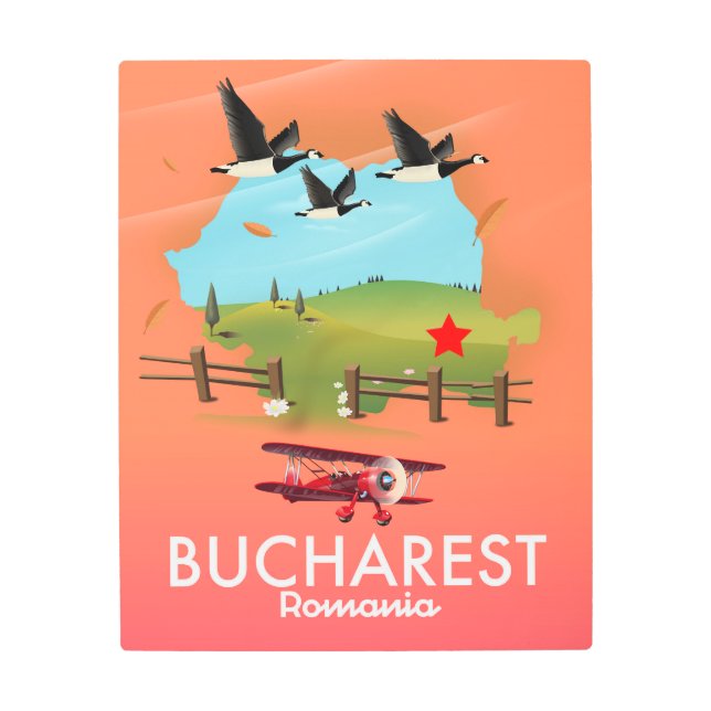 Impresión En Metal Mapa de vacaciones de Bucarest Rumanía (Anverso)