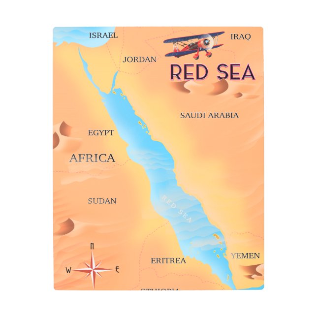 Impresión En Metal Mapa de viajes del Mar Rojo (Anverso)