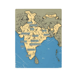 Impresión En Metal Mapa De Viajes Ilustrado De India