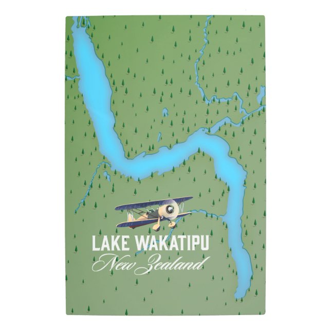 Impresión En Metal Mapa del lago Wakatipu Nueva Zelanda (Anverso)