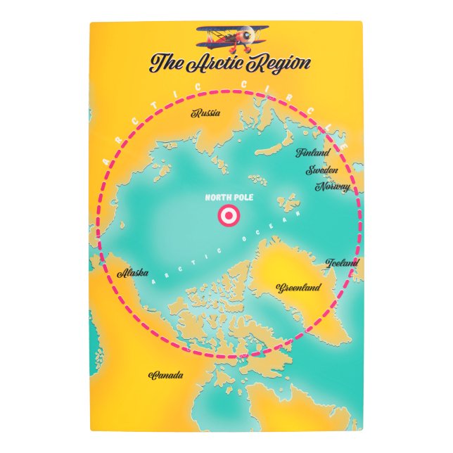 Impresión En Metal Mapa del polo norte de la región ártica (Anverso)
