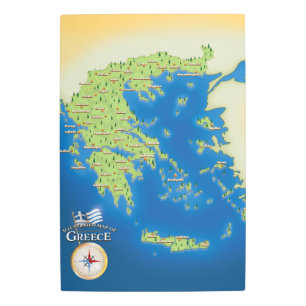 Impresión En Metal Mapa Ilustrado De Grecia.