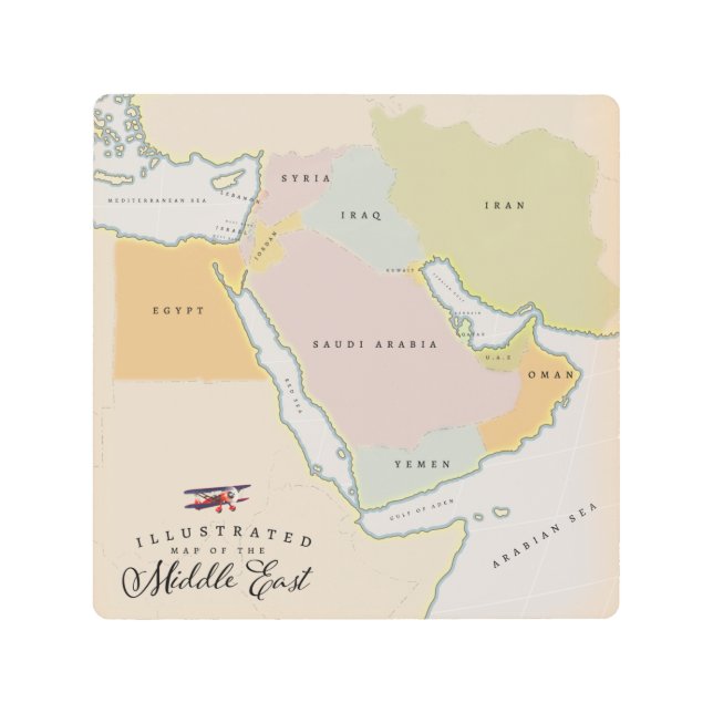 Impresión En Metal Mapa ilustrado de Oriente Medio. (Anverso)