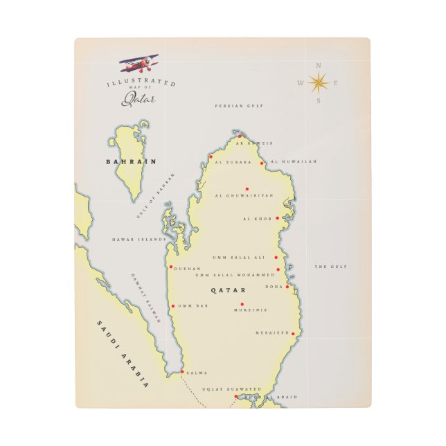 Impresión En Metal Mapa ilustrado de Qatar (Anverso)