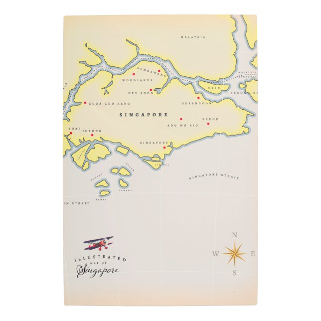 Impresión En Metal Mapa ilustrado de Singapur (Anverso)