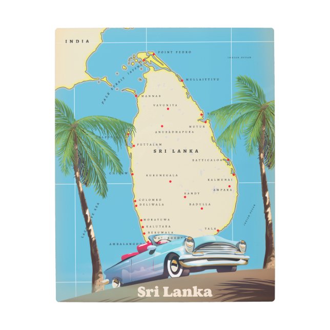 Impresión En Metal Mapa ilustrado de Sri Lanka (Anverso)