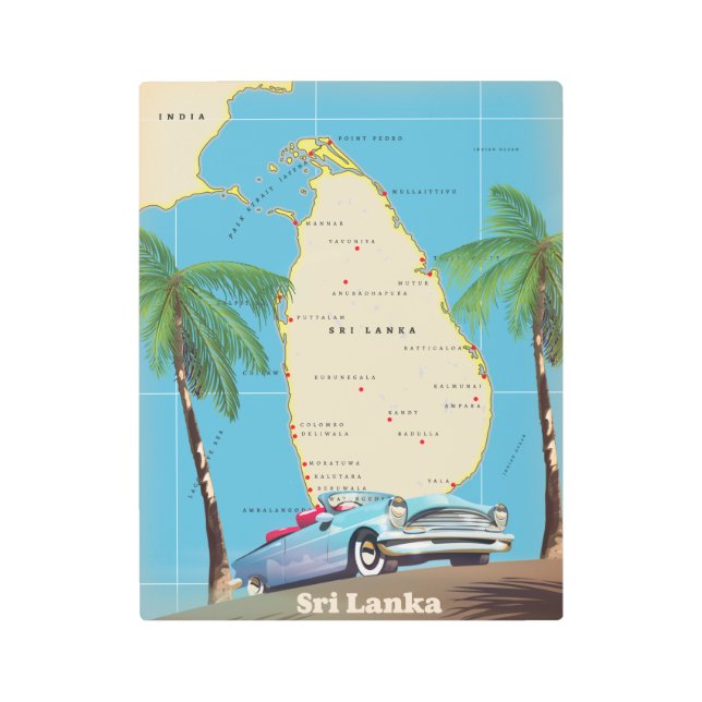 Impresión En Metal Mapa ilustrado de Sri Lanka (Anverso)