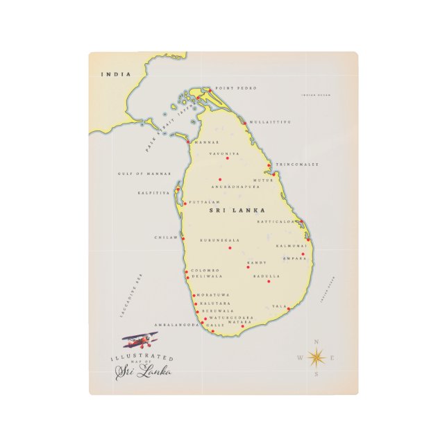 Impresión En Metal Mapa ilustrado de Sri Lanka (Anverso)