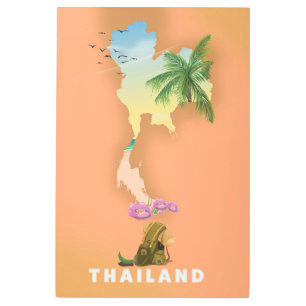 Impresión En Metal Mapa ilustrado de Tailandia