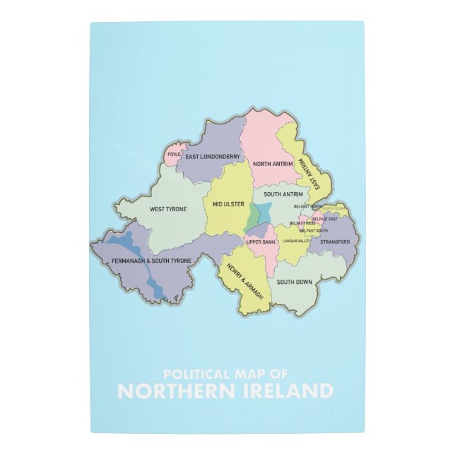 Impresión En Metal Mapa Político De Irlanda Del Norte. (Anverso)