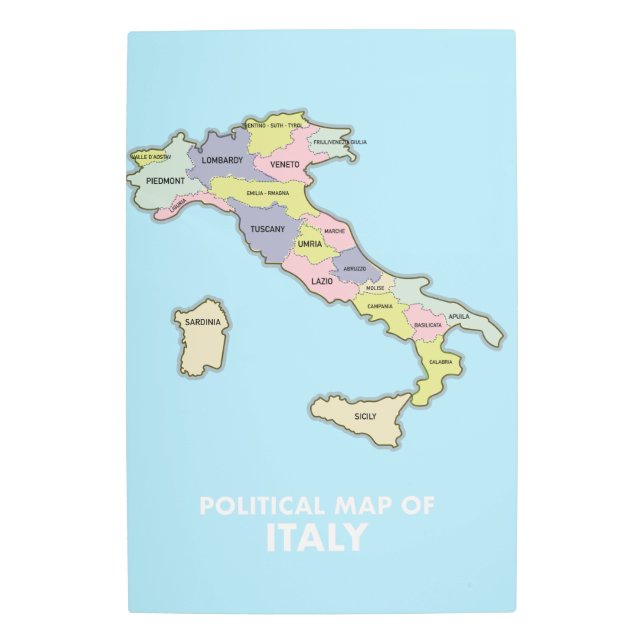 Impresión En Metal Mapa político de Italia (Anverso)