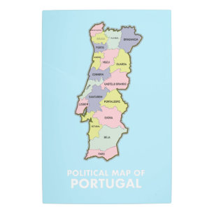 Impresión En Metal Mapa político de Portugal