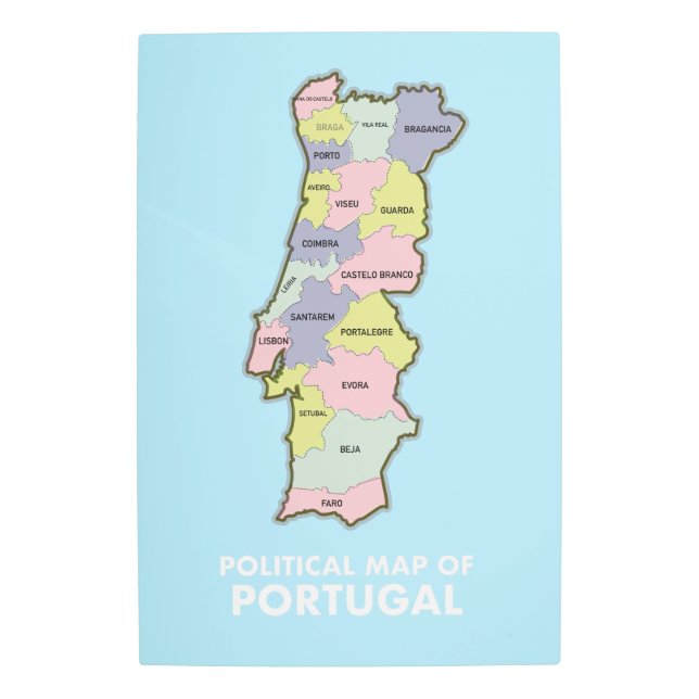 Impresión En Metal Mapa político de Portugal (Anverso)