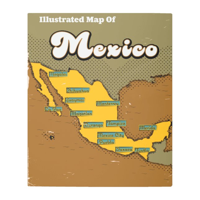 Impresión En Metal Mapa retro de México (Anverso)