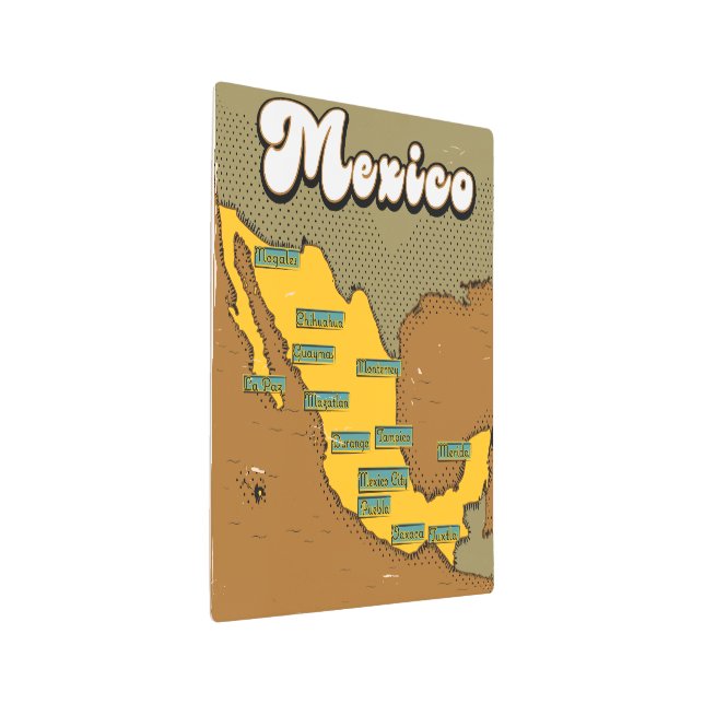 Impresión En Metal Mapa retro de México (3/4)