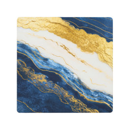 Impresión En Metal Marble de hojas de oro y azul de la marina de lujo