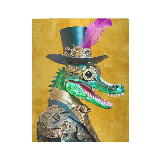 Impresión En Metal Mardi Gras Steampunk Fiesta Animal Alligator (Anverso)