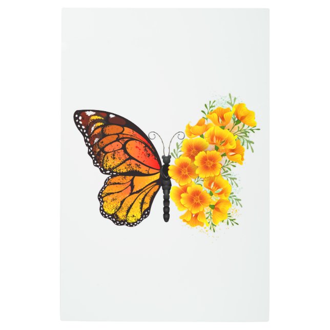 Impresión En Metal Mariposa de flores con amapola amarilla de Califor (Anverso)