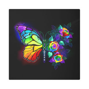 Impresión En Metal Mariposa florida arcoiris