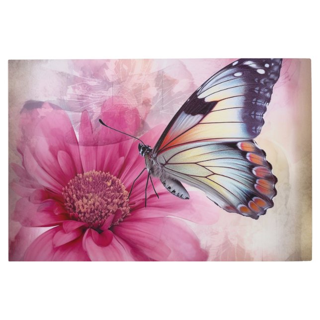 Impresión En Metal Mariposa soñada en lienzo floral (Anverso)