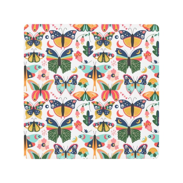 Impresión En Metal Mariposas Boho: Patrón de papel tapiz sin costura. (Anverso)
